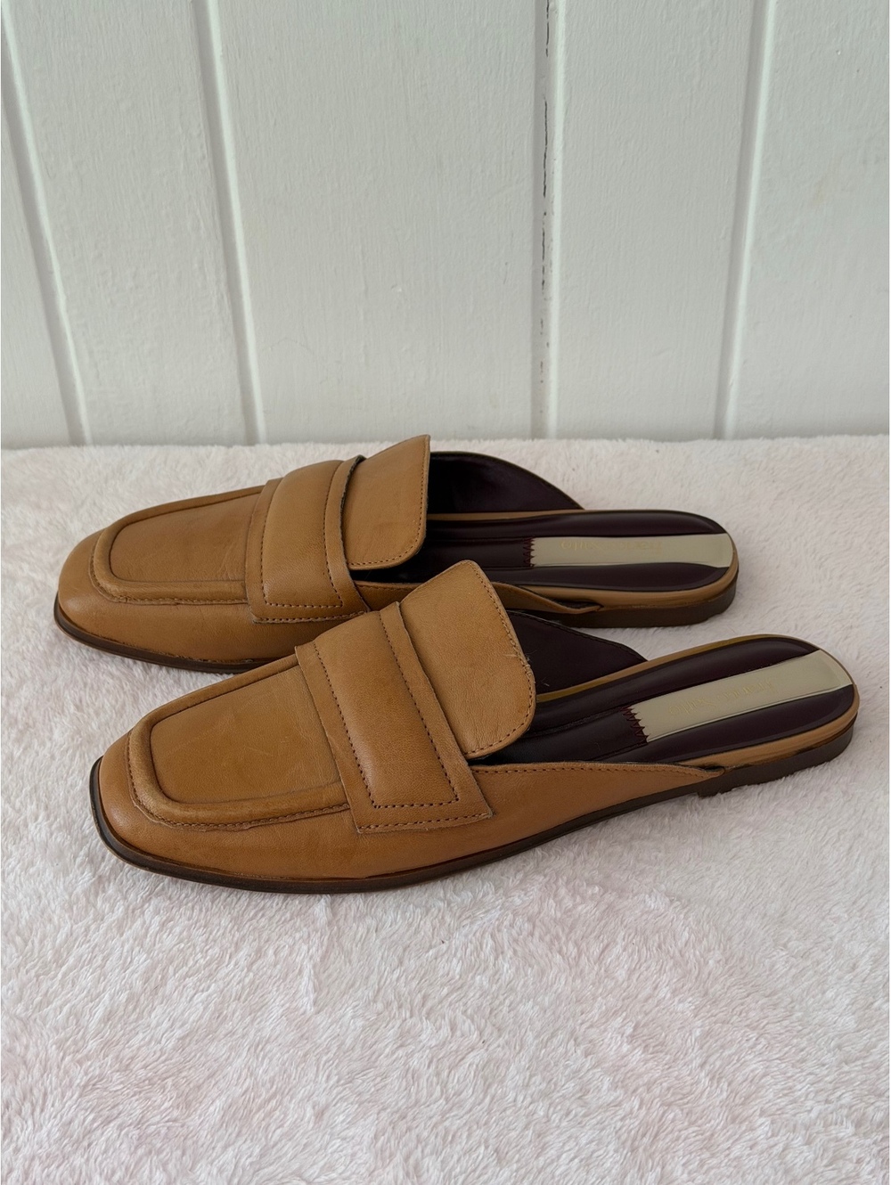 Franco Sarto Women's Tan Leather Slip-On Loafers Size 7M 7.5 M with Square Toe